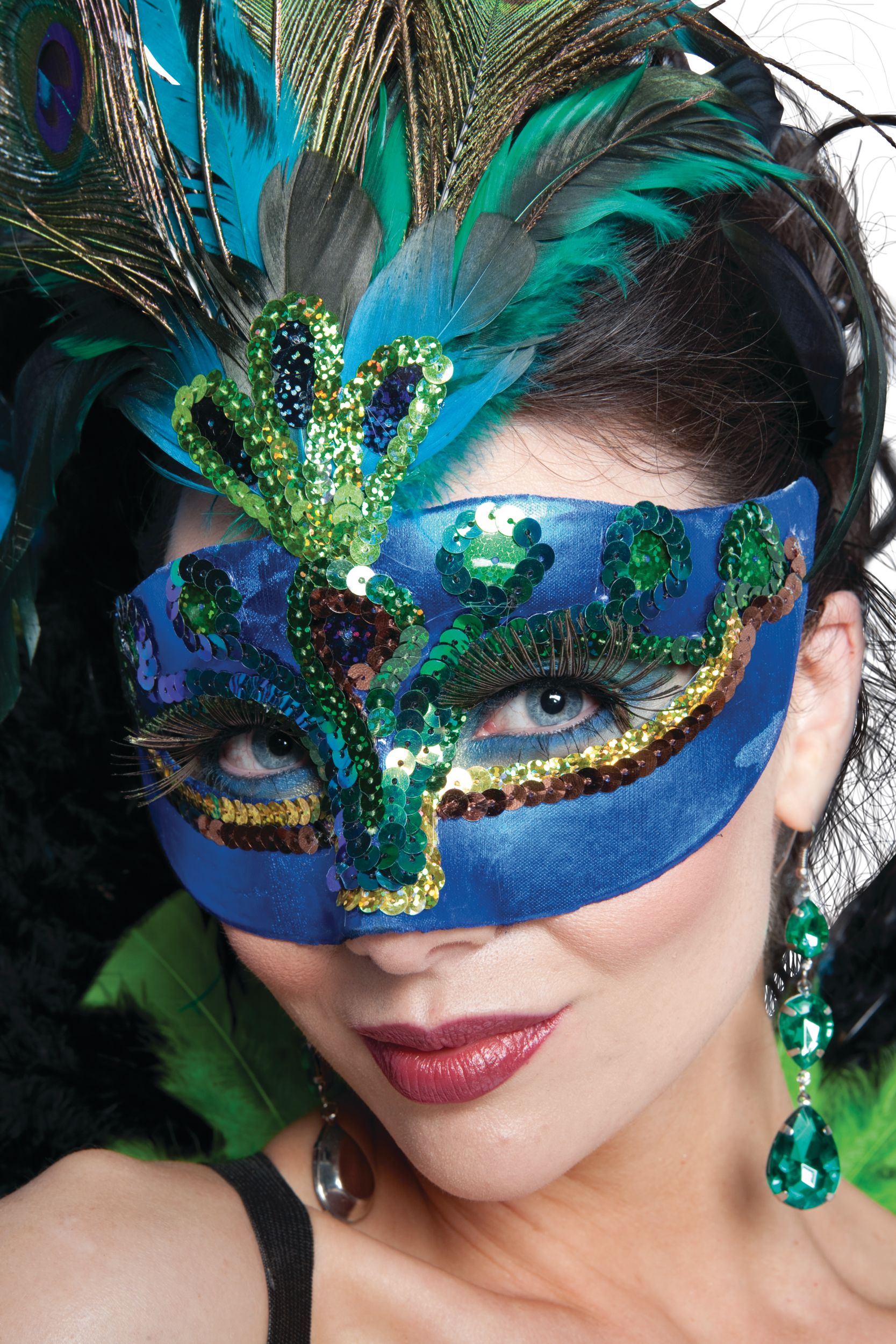 Peacock Feather Masquerade Mask Front_Angled_Left