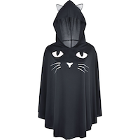 Cat Face Poncho with Hood, Black, One Size, Wearable Costume Accessory for Halloween