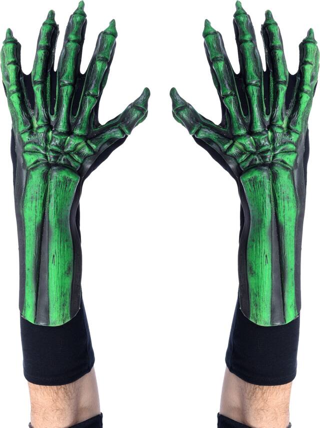 Mains de squelette à lumière UV verte Front_Flat