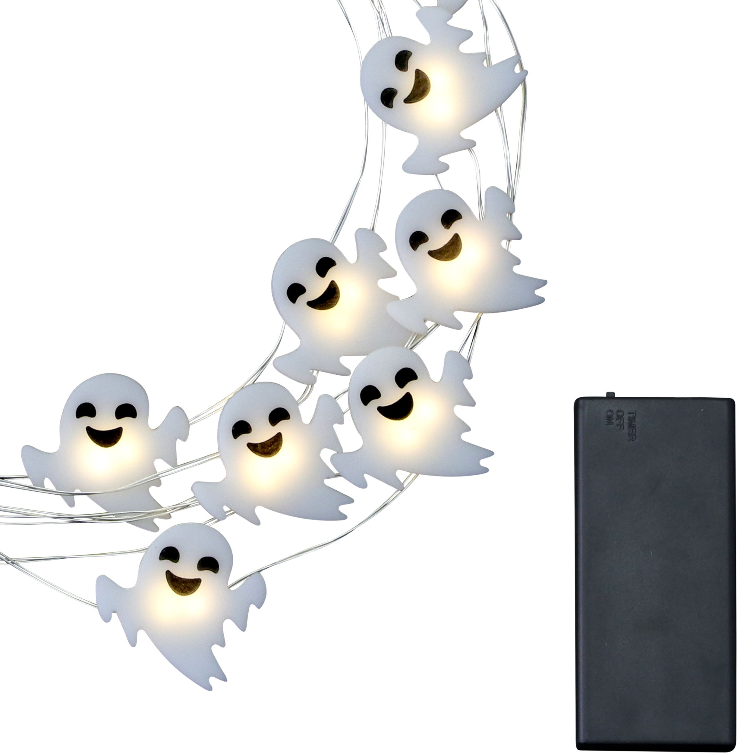 Jeu de lumières à DEL, fantômes, blanc, 6,3 pi, paq. 20, décorations d'intérieur/d'extérieur pour l'Halloween CloseUp