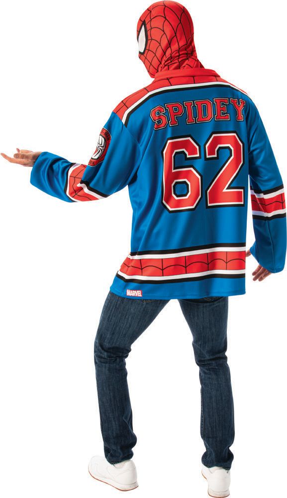 Spiderman Hockey Jersey Top Set Halloween Costume, Adult, One Size Back_Angled_Left