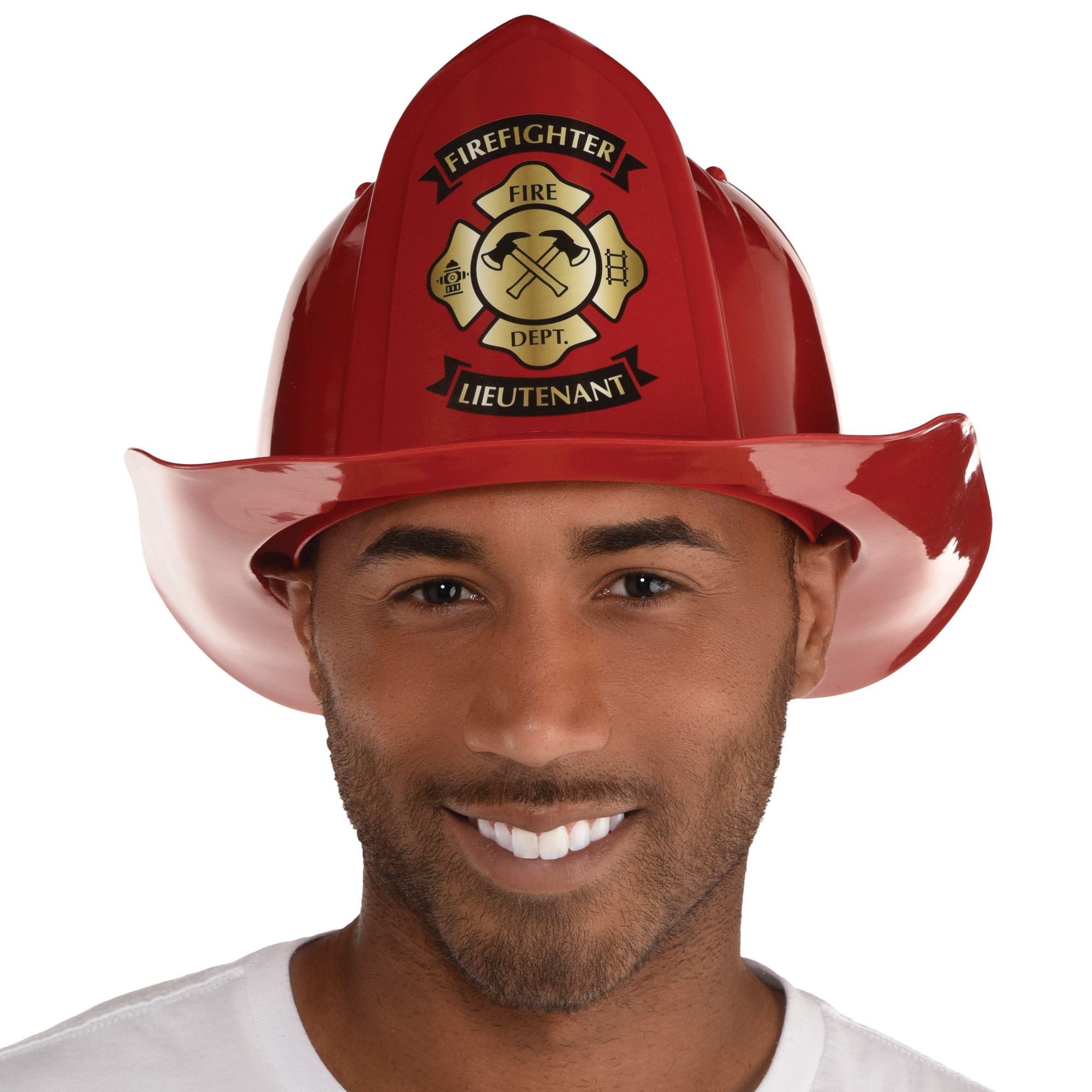 Casque de protection en plastique de pompier Lieutenant, rouge, taille  unique, accessoire de costume à porter pour l'Halloween