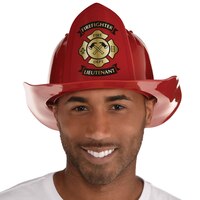 "Lieutenant" Firefighter Worker Plastic Hard Hat, Red, One Size, Wearable Costume Accessory for Halloween