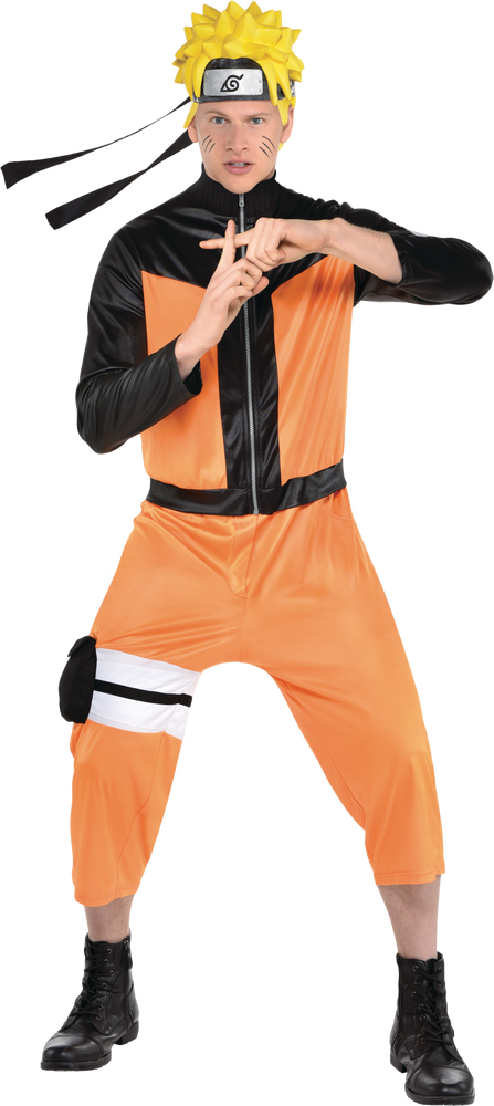 Men's Naruto: Shippuden Orange Anime Jumpsuit with Wig Halloween Costume, Assorted Sizes