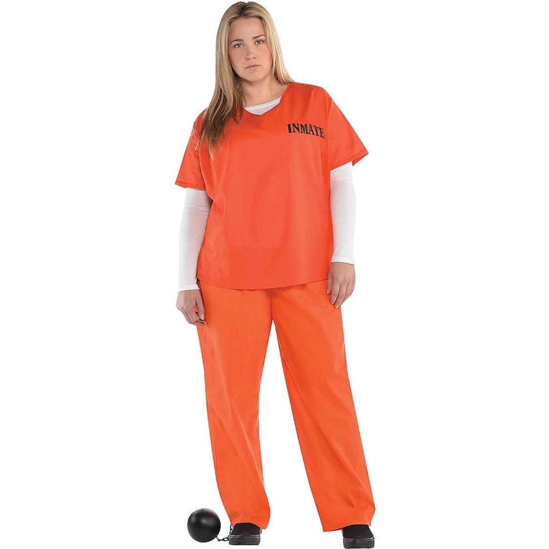 Women's Prison Inmate Orange Outfit with Shirt & Pants Halloween ...