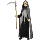 Kids' Grim Reaper Black Outfit with Robe/Cloak/Gloves/Mask Halloween Costume, Assorted Sizes Front_Angled_Left