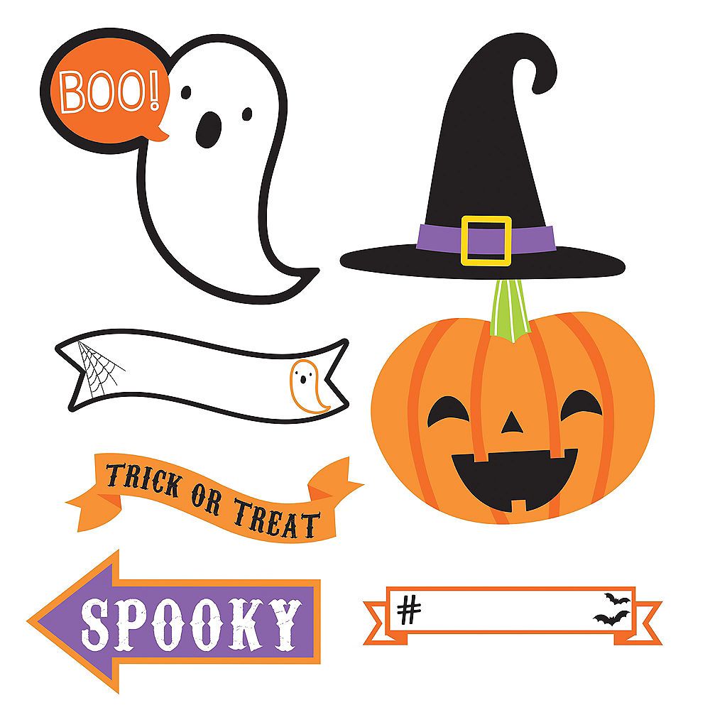 "Happy Halloween" Skeleton & Ghost Customizable DY Photo Frame Prop Kit, Multi-Coloured, 35-in, 15-pk, for Halloween Front_Flat