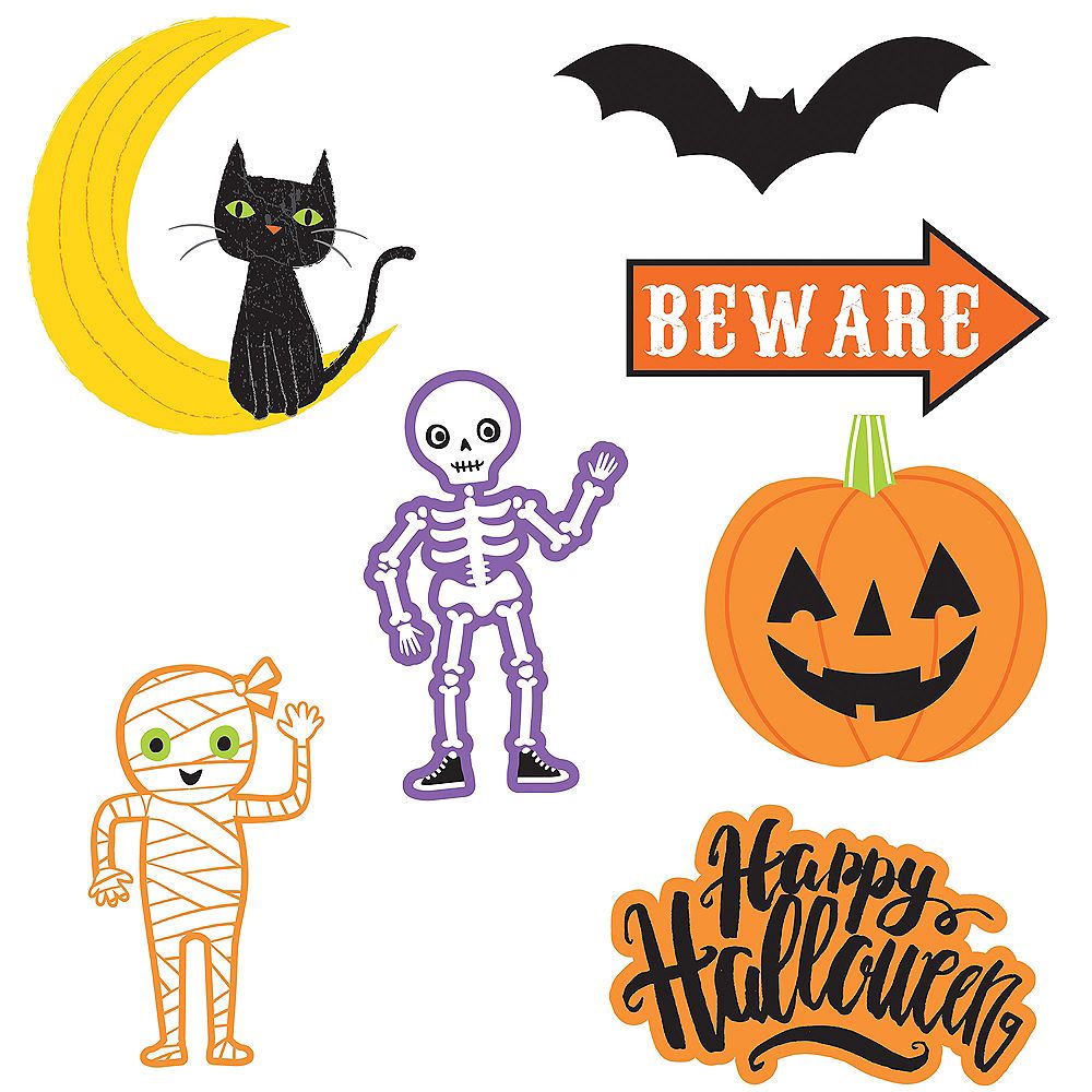 "Happy Halloween" Skeleton & Ghost Customizable DY Photo Frame Prop Kit, Multi-Coloured, 35-in, 15-pk, for Halloween Front_Flat