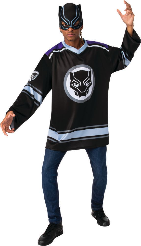 Black Panther Hockey Jersey Top Set Halloween Costume , Adult, One Size Composite_or_Mixed