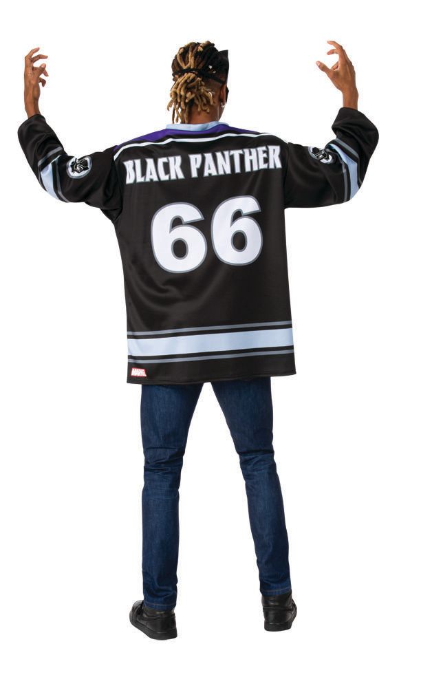 Black Panther Hockey Jersey Top Set Halloween Costume , Adult, One Size Back_Flat