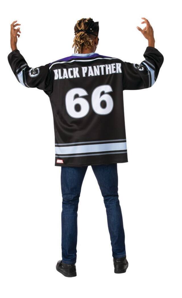 Black Panther Hockey Jersey Top Set Halloween Costume , Adult, One Size Back_Flat