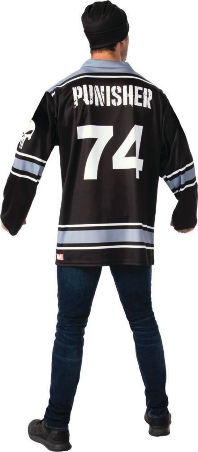 Punisher Hockey Jersey Top Set Halloween Costume, Adult, One Size Composite_or_Mixed