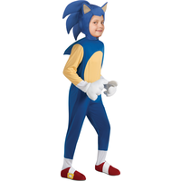 Kids' Sonic the Hedgehog Classic Sonic Blue Jumpsuit with Hood/Gloves/Boot Covers Halloween Costume, Assorted Sizes Front_Angled_Right