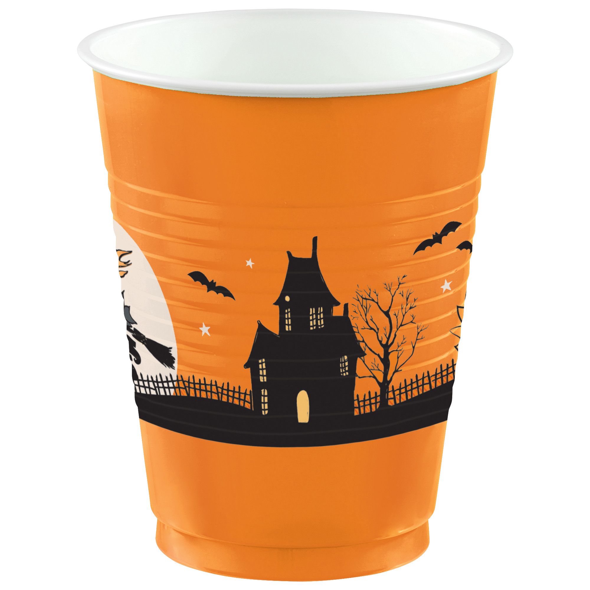 Vintage Halloween Plastic Reusable Cups, Orange/Black, 16-oz, 25-pk, for Halloween Front_Elevated