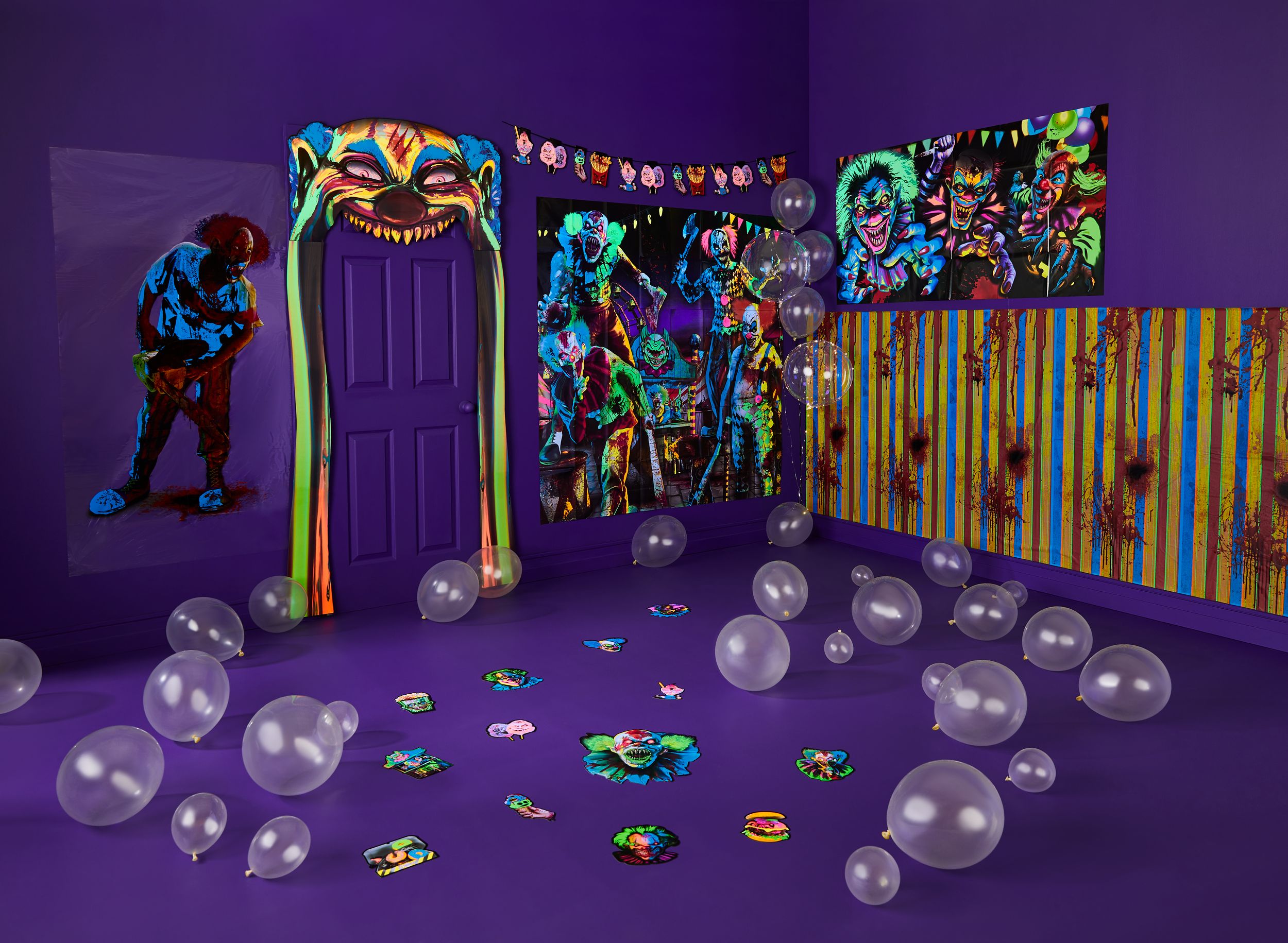 Bouche de clown de carnaval néon effrayant à lumière noire, pour entrée de porte, multicolore, 27 po, décoration intérieure/extérieure pour l'Halloween Composite_or_Mixed