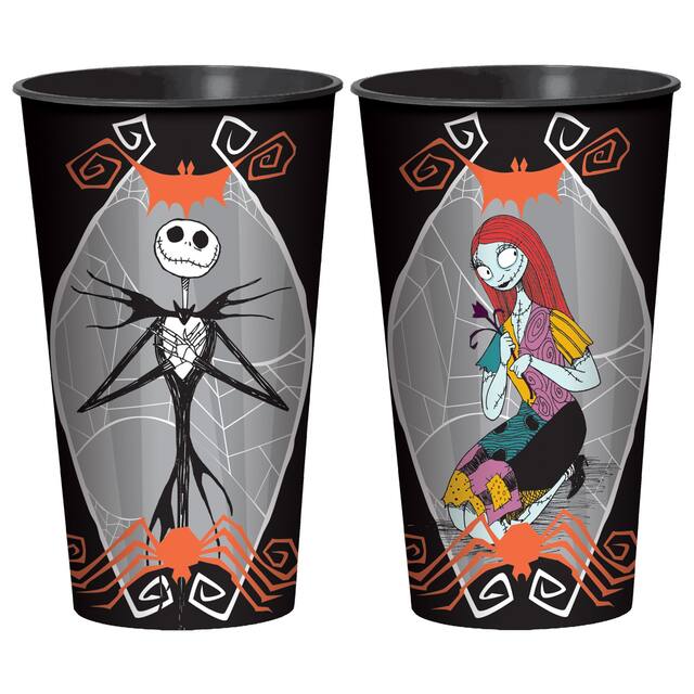 Disney The Nightmare Before Christmas Jack Skellington & Sally Plastic Reusable Favour Cup, Black Multi-Coloured, 32-oz, for Halloween Composite_or_Mixed
