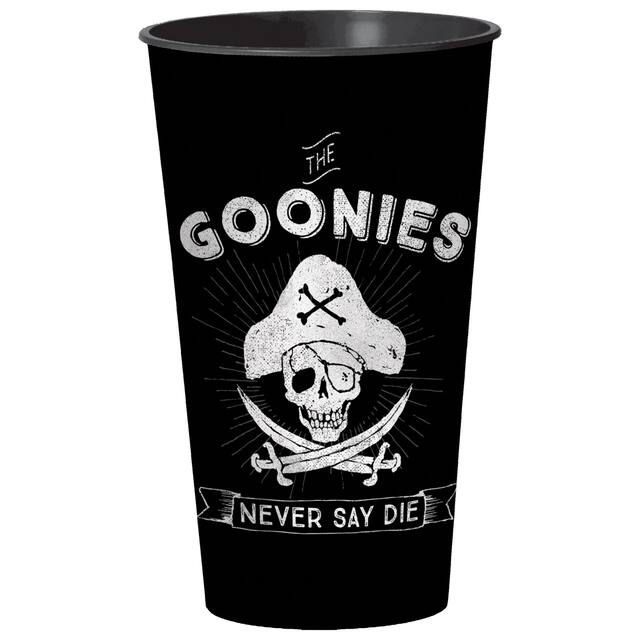The Goonies "Never Say Die" Pirate Skull Plastic Reusable Favour Cup, Black/White, 32-oz, for Halloween Front_Elevated