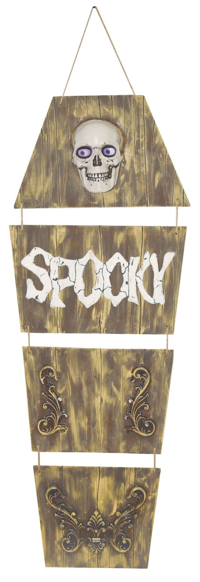 "Spooky" Skull  Animated Coffin, Brown, 60-in, Sound Activated Indoor/Outdoor Decoration for Halloween Front_Flat