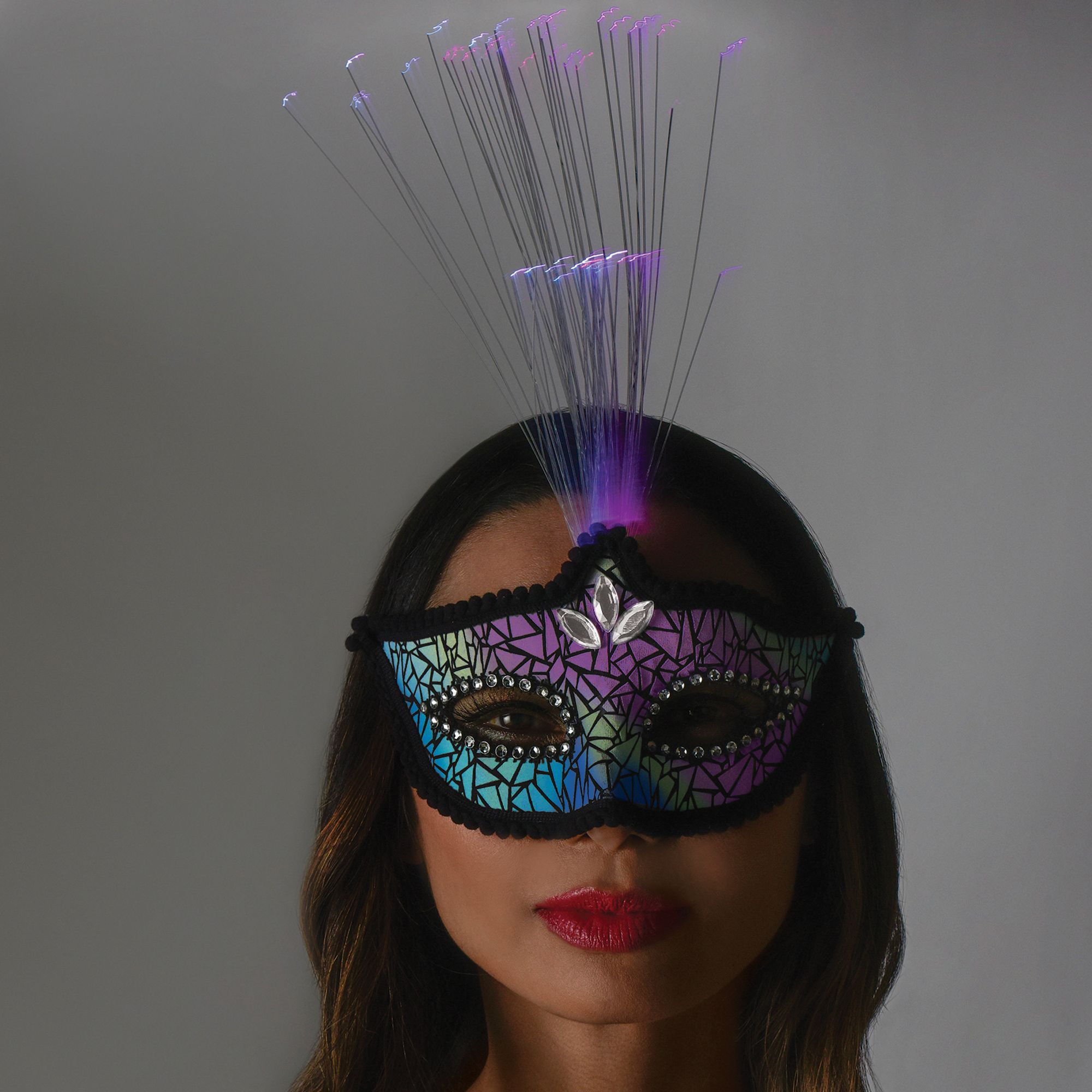 Light-Up Fiber Optic Feather Masquerade Mask, Multi-Coloured, One Size, Wearable Costume Accessory for Halloween Front_Flat