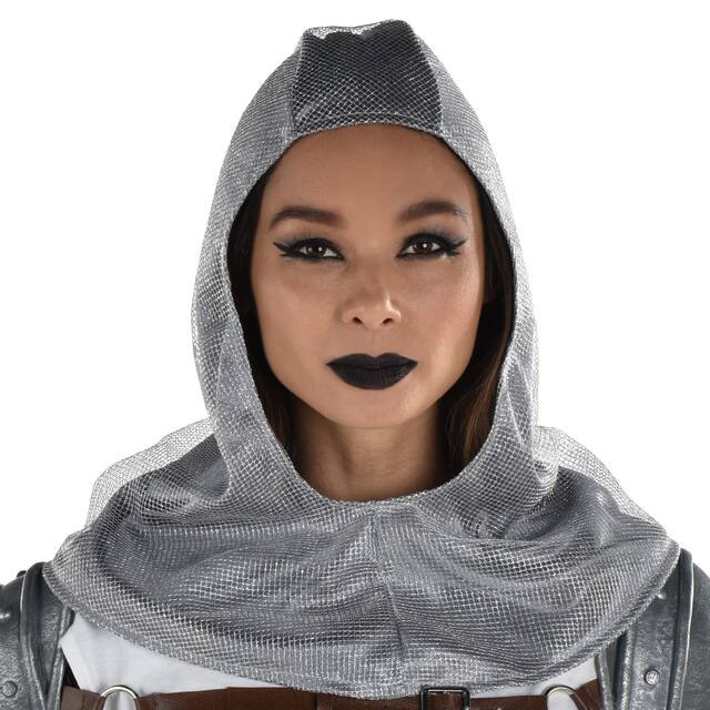 Medieval Knight Chainmail Hood, Silver, One Size, Wearable Costume Accessory for Halloween Front_Flat