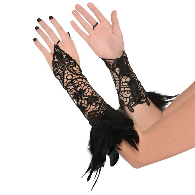 Feather Lace Arm Cuffs, Black, One Size, Wearable Costume Accessory for Halloween Composite_or_Mixed
