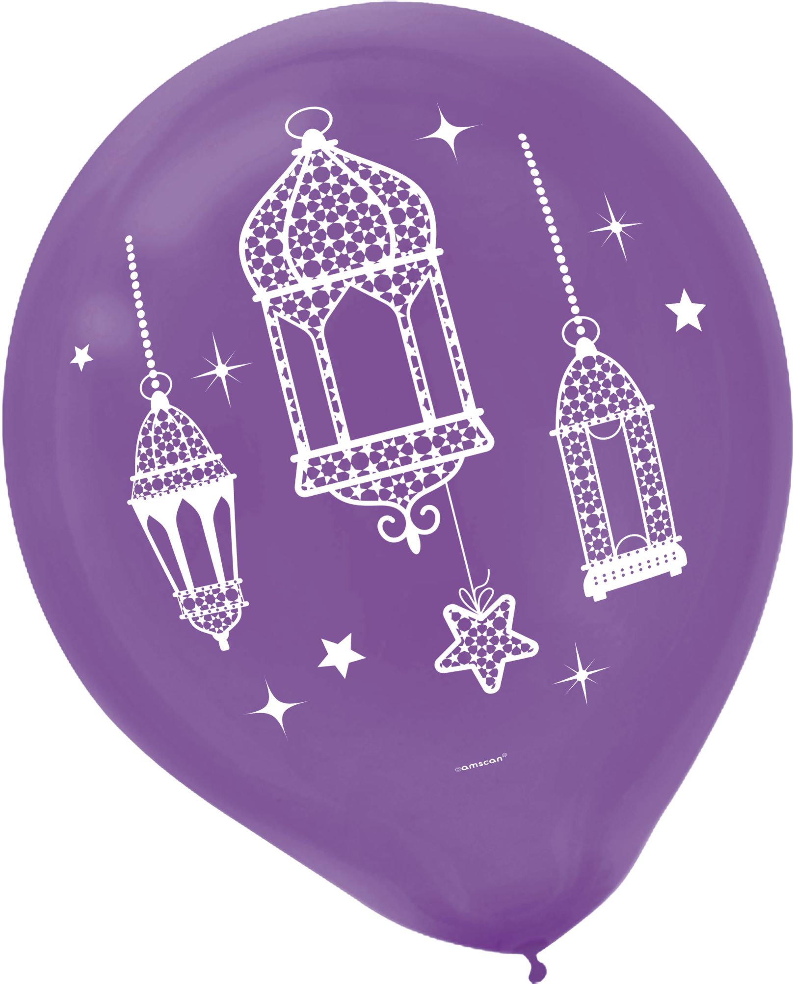 Ballons en latex ronds, or/violet, croissant de lune/mosquée, 12 po, paq. 15, pour Eid/Ramadan Front_Flat