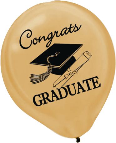 "Congrats Grad" Round Latex Balloons, White/Gold/Black, 12-in, 15-pk, for Graduation Front_Flat