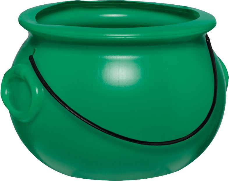 Pot of Gold Plastic Reusable Cauldron Decoration, Green, 8-in, for St. Patrick's Day Back_Angled_Left