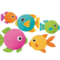 Fish Paper Lantern Hanging Decorations, Multi-Coloured, 9.5-in, 5-pk, for Birthday/Summer Party Composite_or_Mixed