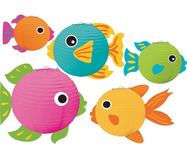 Fish Paper Lantern Hanging Decorations, Multi-Coloured, 9.5-in, 5-pk, for Birthday/Summer Party Composite_or_Mixed