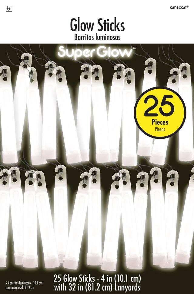 Glow Stick Necklaces, White, One Size, 25-pk, for Canada Day/Summer Party Front_Flat