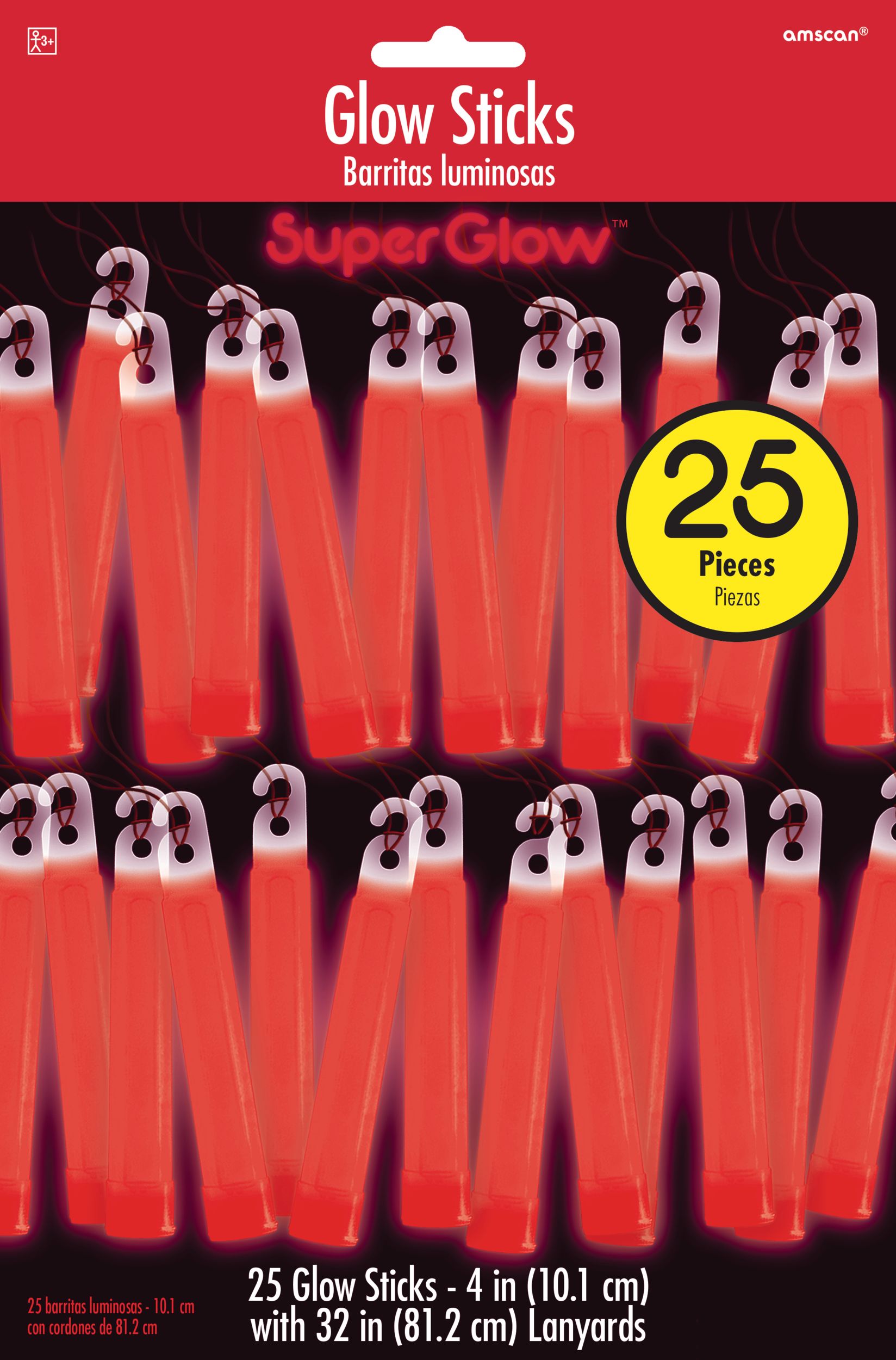 Glow Stick Necklaces, Red, One Size, 25-pk, for Canada Day/Summer/Valentine's Day, Glow in the Dark Necklaces Front_Flat