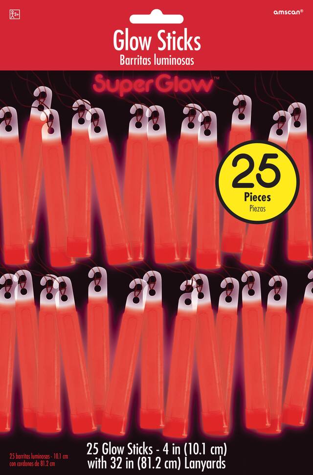 Glow Stick Necklaces, Red, One Size, 25-pk, for Canada Day/Summer/Valentine's Day, Glow in the Dark Necklaces Front_Flat