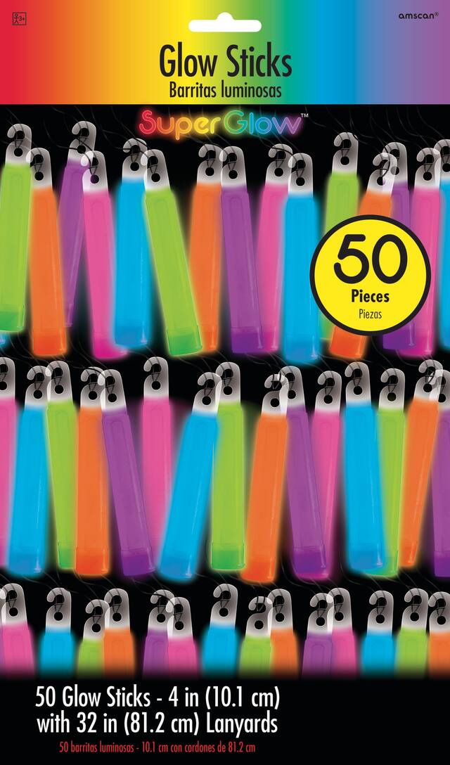 Glow Stick Necklaces, Multi-Coloured, One Size, 50-pk, for Canada Day/Summer/Concerts Front_Flat