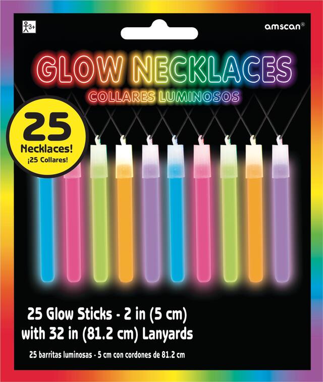 Glow Stick Necklaces, Multi-Coloured, One Size, 25-pk, for Canada Day/Summer Front_Flat