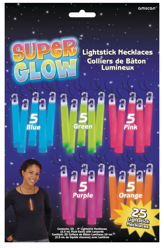 Colliers à bâton luminescent multicolores, paq. 25 Front_Flat