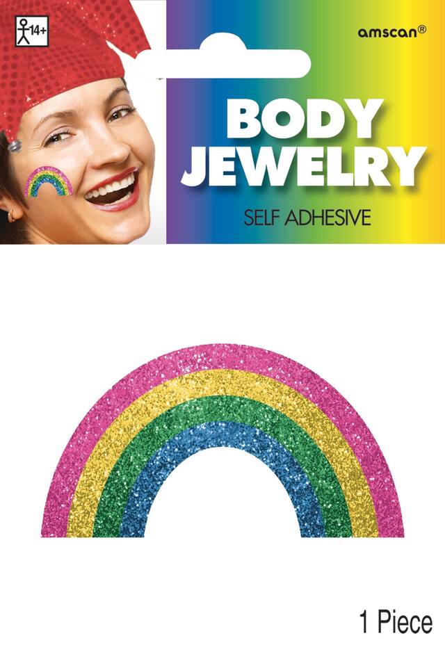 Glitter Rainbow Body Jewelry Sticker, Multi-Coloured, 2-in, Wearable Accessory for Pride Front_Flat