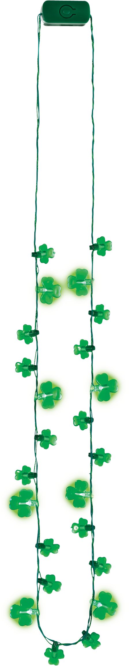 Shamrock Light-Up Pendant Necklace, Green/Black, One Size, Batteries included, for St. Patrick's Day Front_Flat