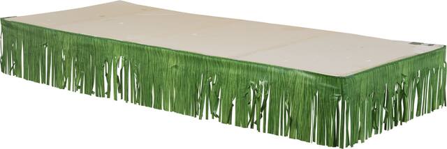 Rectangle Plastic Fringe Grass Reusable Table Skirt, Green, 10x50-in, for Summer Party Front_Angled_Left