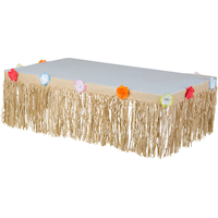 Rectangle Plastic Fringe Grass Reusable Table Skirt, Tan, Floral, 9x15-in, for Summer Party