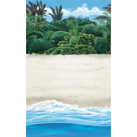 Plastic Scene Setter Room Roll Background Decoration, Blue/Green, Beach, 4-ft, for Summer Party Front_Flat