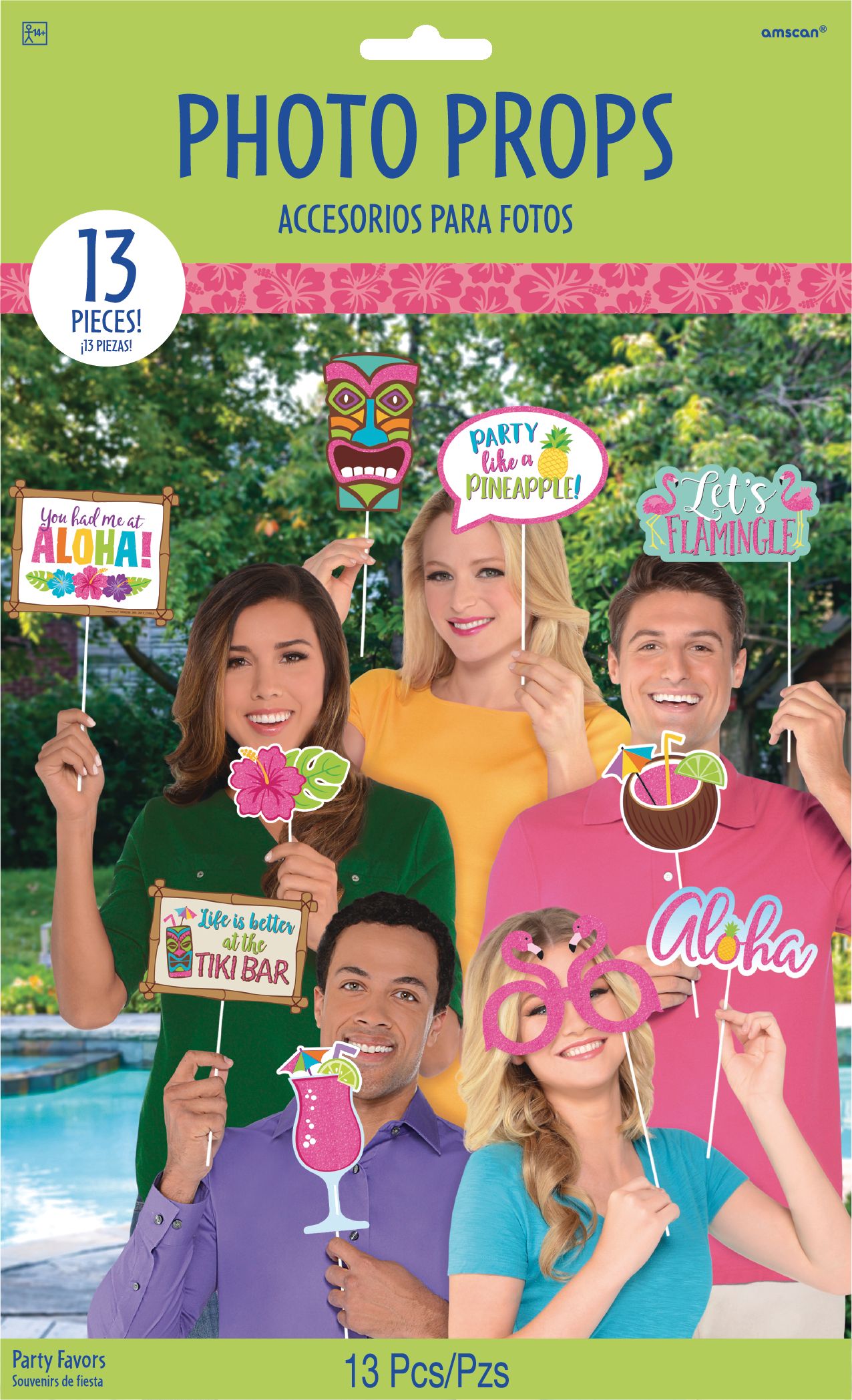 Glitter Tropical Photo Booth Props, 13-pk Front_Flat