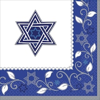 Joyous Holiday Passover Beverage Napkins, Blue/White, 16-pk Front_Flat