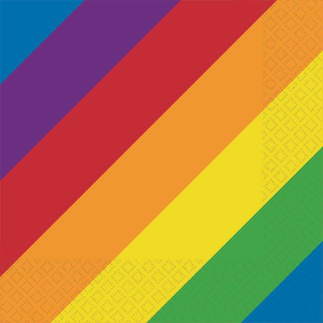 Square Paper Disposable Beverage Napkins, Rainbow, 5-in, 16-pk, 2-ply, for Pride/Summer Party Front_Flat