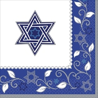 Grandes serviettes de table Joyeuse fête de Pessa'h, bleu et blanc, paq. 16 Front_Flat