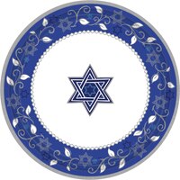 Joyous Holiday Passover Dessert Plates, Blue/Silver/White, 8-pk Overhead_Flat