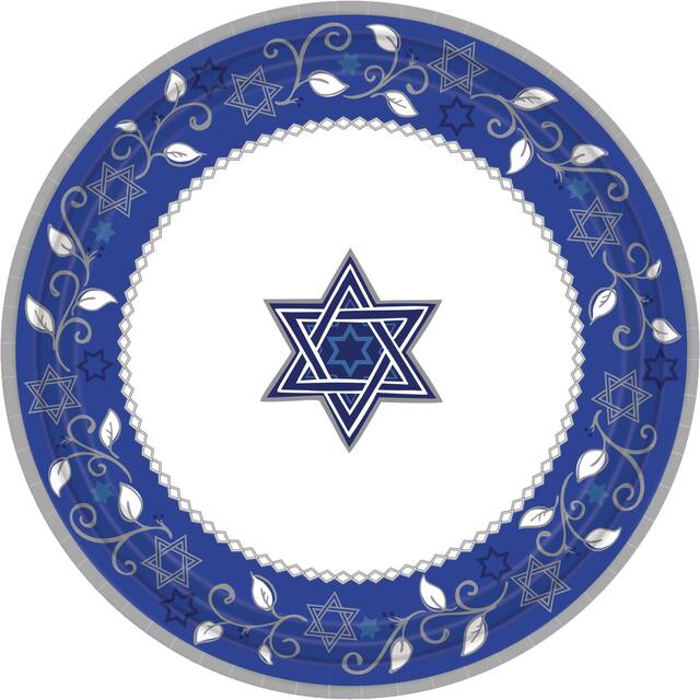 Joyous Holiday Passover Dessert Plates, Blue/Silver/White, 8-pk Overhead_Flat