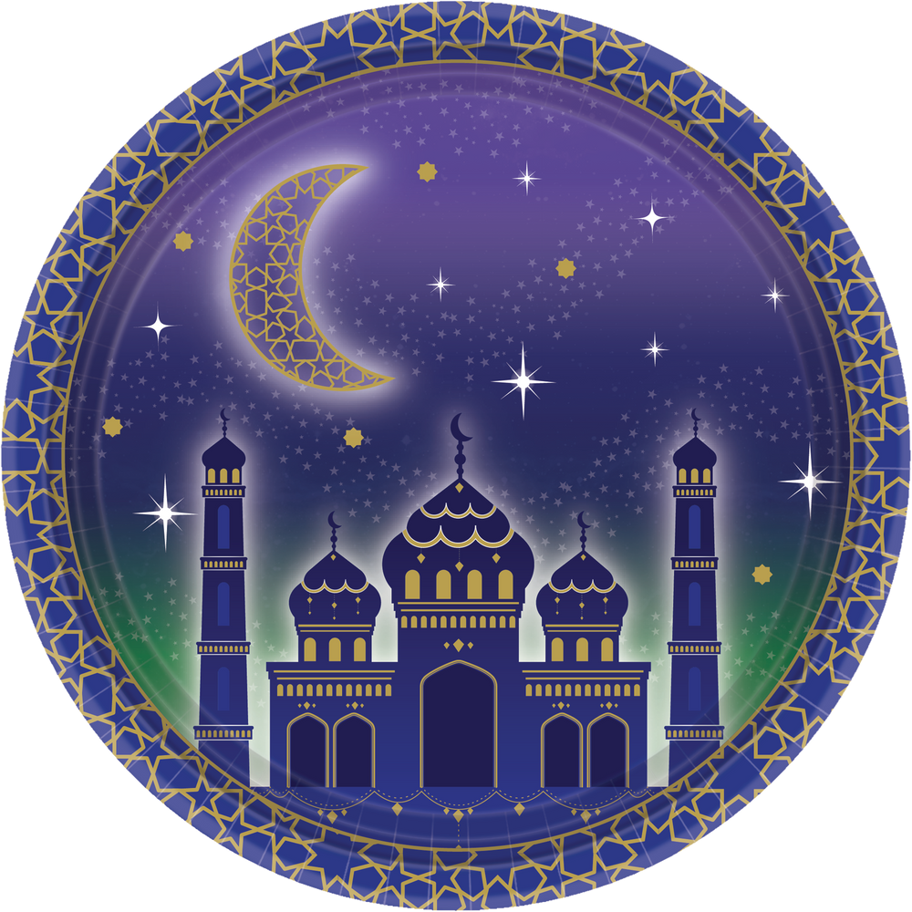 Round Paper Disposable Dessert Plates, Purple, 7in, 8pk, for Religious Party/Eid Mubarak