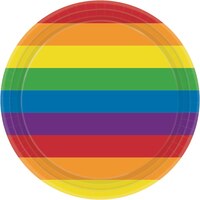 Round Paper Disposable Lunch Plates,Rainbow, 9-in, 8-pk, for Pride/Summer Party Overhead_Flat