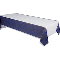 Rectangle Plastic Reusable Table Cover, Navy/White, 54x96-in, for Religious Party/Eid Mubarak/Ramadan Front_Angled_Left
